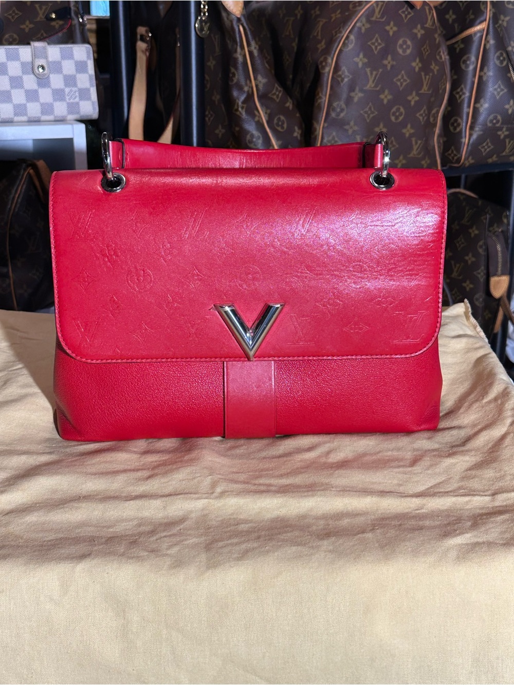 Louis Vuitton Red Leather Very One 2-way bag 11x9